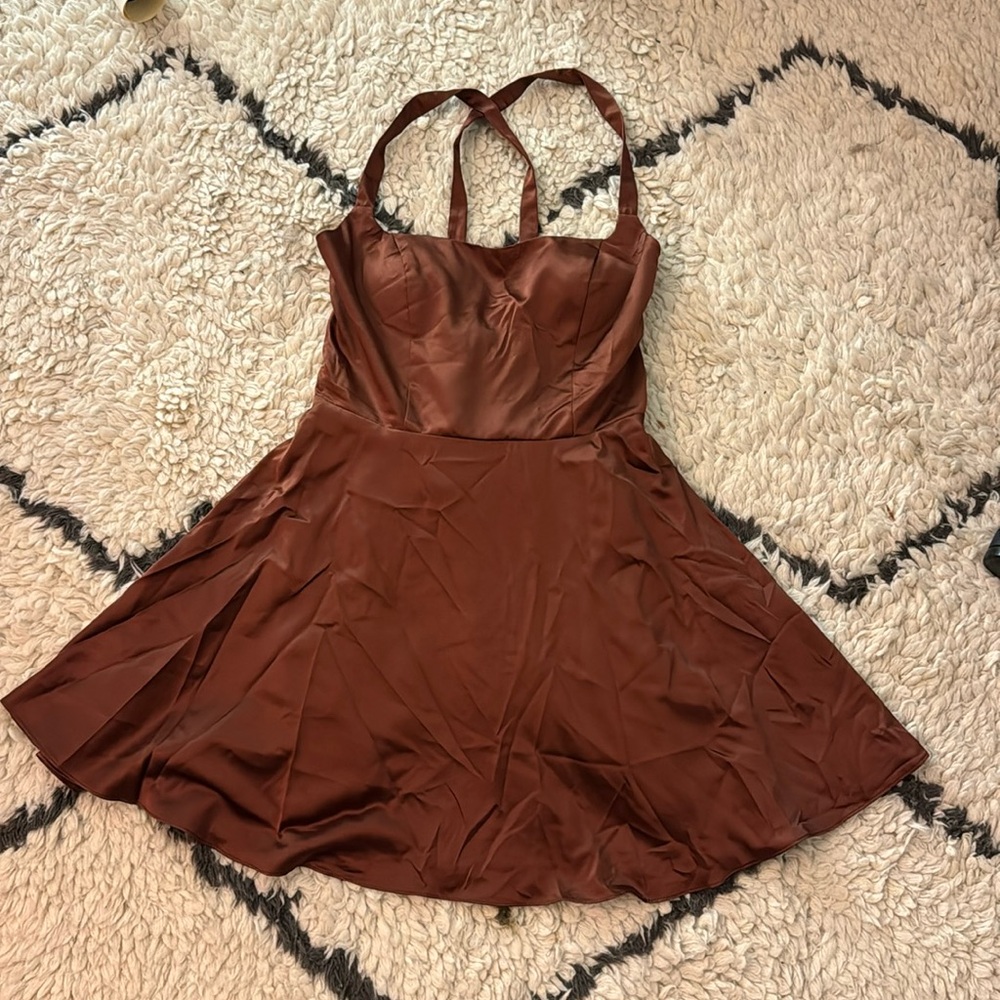 Brown Skater Satin Mini Dress